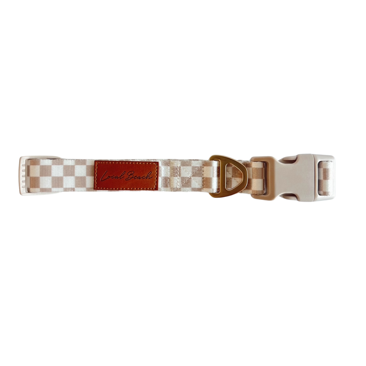 Local Beach Checker Adjustable Dog Collar Tan