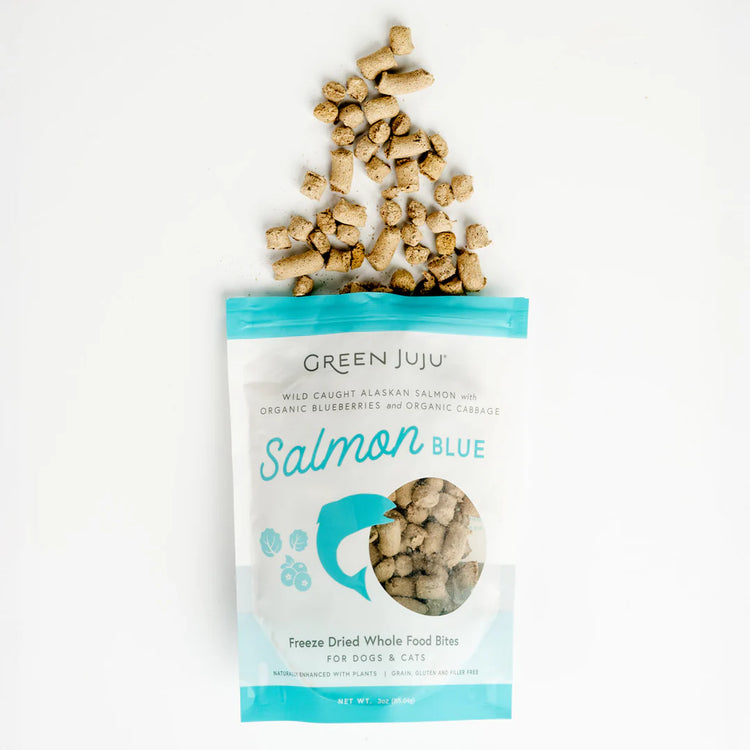 Green Juju Salmon Blue Bites – Freeze-Dried Dog & Cat Treats, 3 oz
