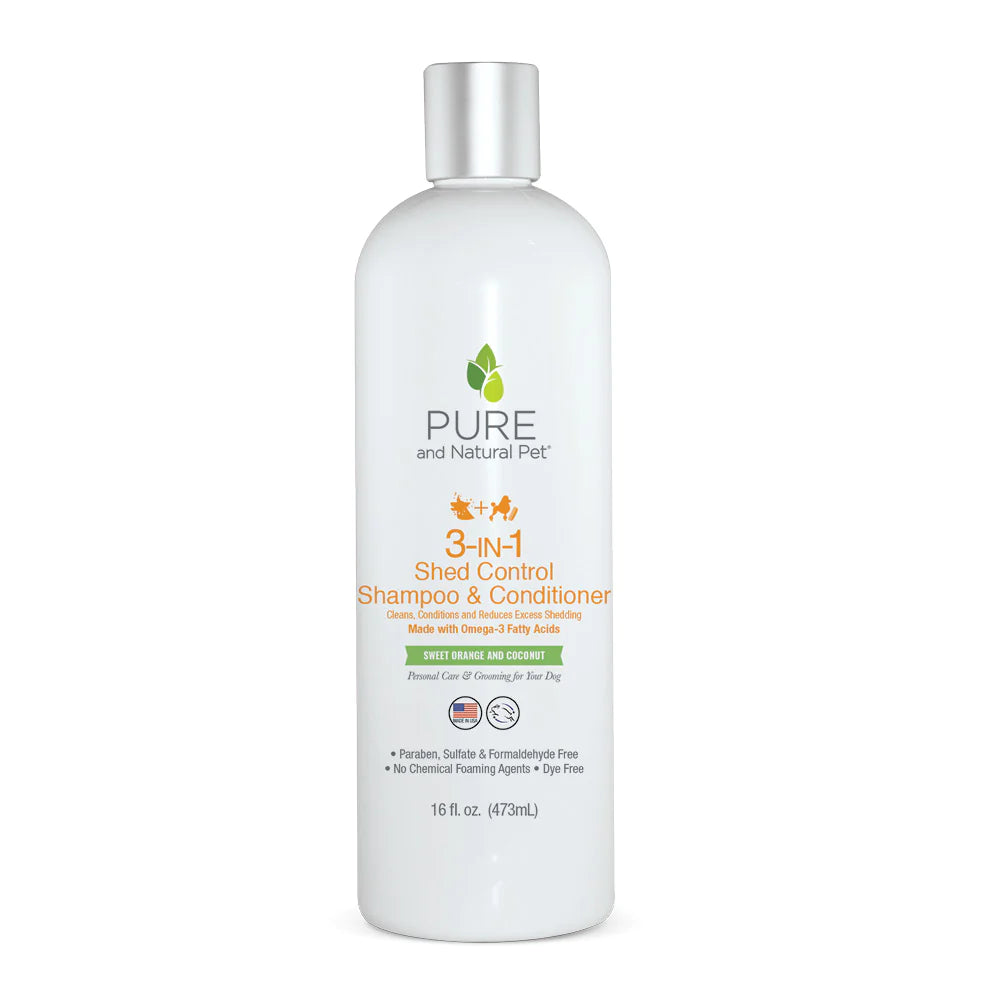 Pure and Natural Pet 3-in-1 Shed Control Shampoo & Conditioner – Sweet Orange & Coconut, 16 oz