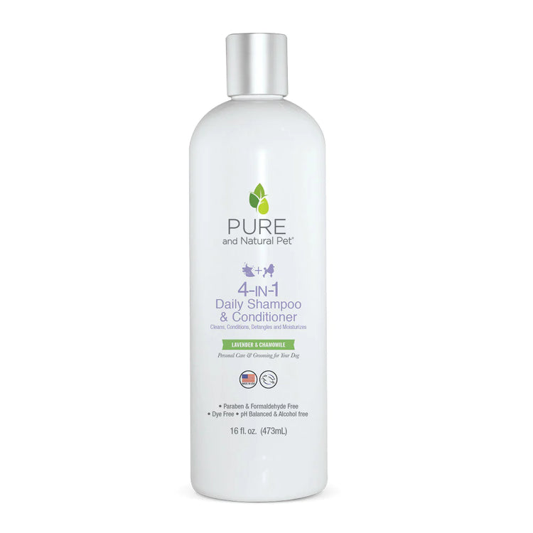 Pure and Natural Pet 4-in-1 Daily Shampoo & Conditioner – Lavender & Chamomile, 16 oz