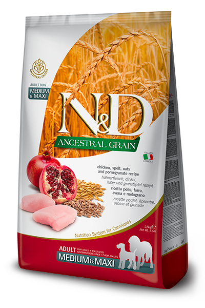 Farmina N&D Ancestral Grain Selection Chicken & Pomegranate Adult Medium & Maxi Dog Food – 33 lb