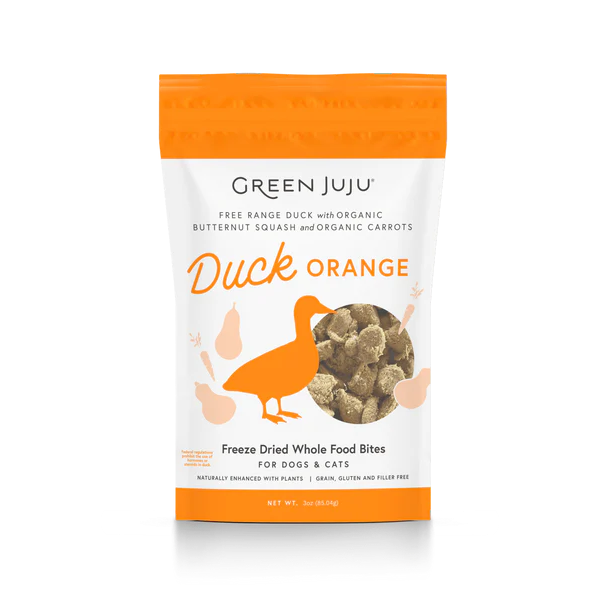 Green JuJu Duck & Orange Bites Dog Treats – 3oz Bag