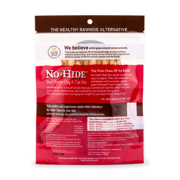 Earth Animal No-Hide Beef Stix – Dog & Cat Chews, 1.6 oz