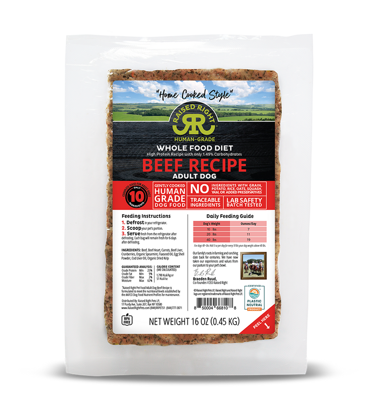 Raised Right Beef Gently Cooked Dog Food – 16 oz