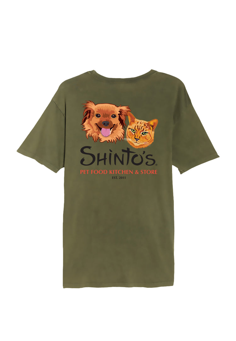 Shinto’s Vintage Olive Mineral-Washed Logo T-Shirt – Back
