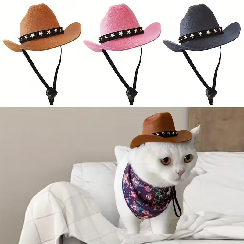Brown Cowboy Hat for Dogs & Cats - Adjustable Strap