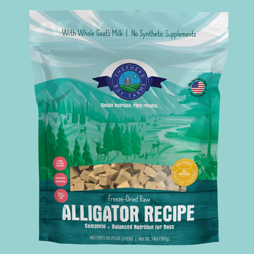 Shepherd Boy Farms Alligator Freeze-Dried Raw Dog Food – 14 oz