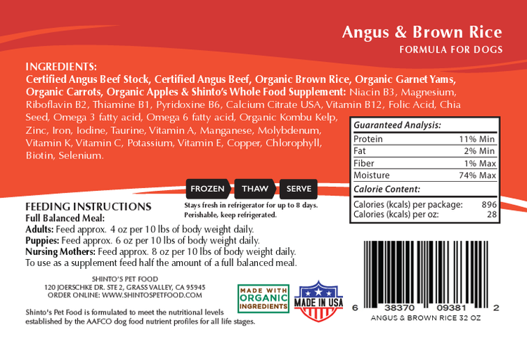 Shinto’s Angus Beef & Brown Rice Foundation Formula fresh dog food