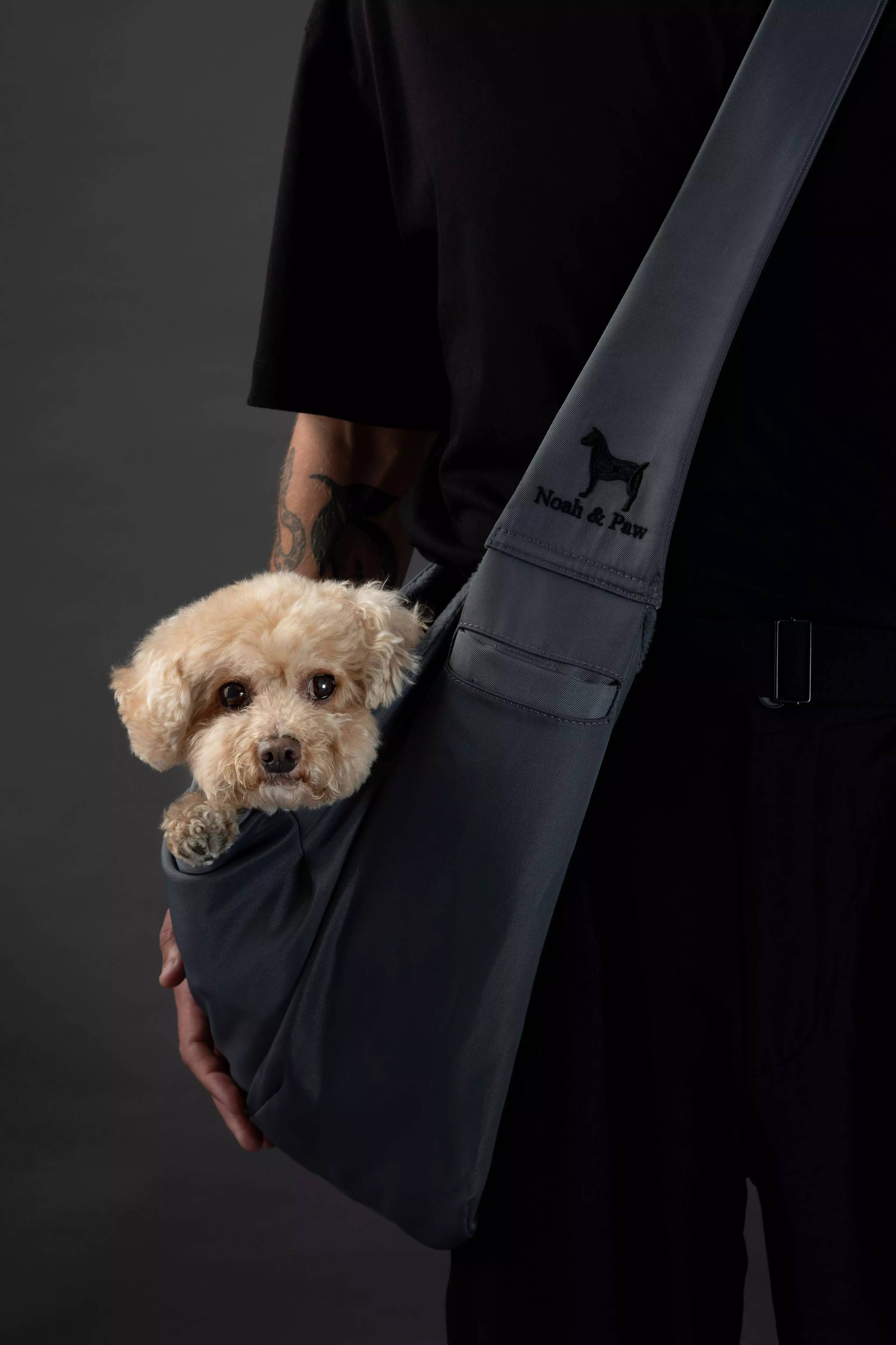 Premium Twill Pet sling Carrier, Snap Style, Black