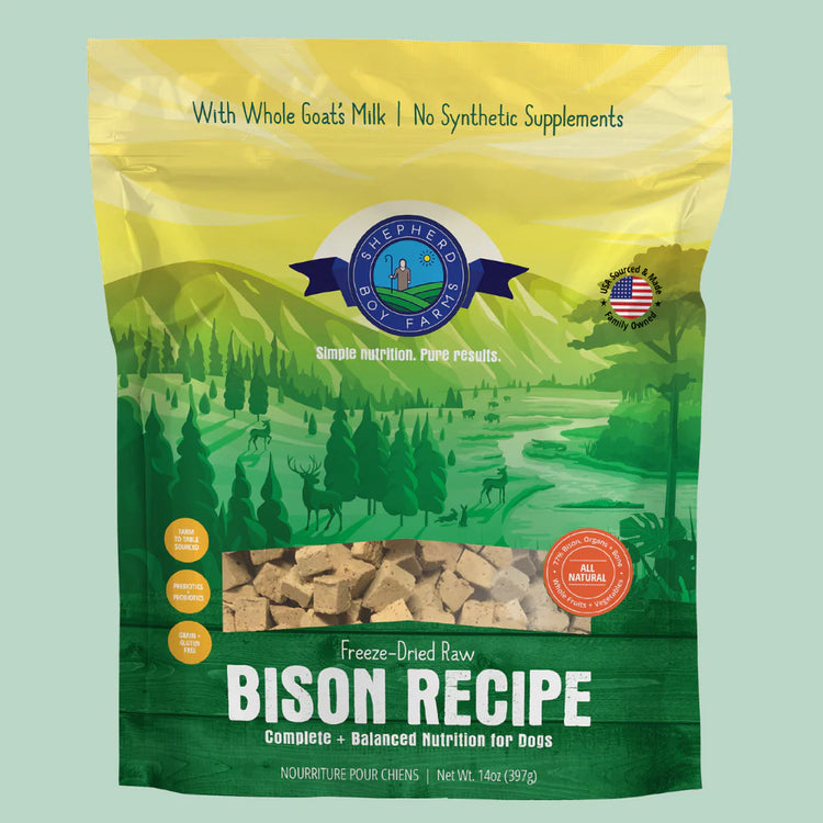 Shepherd Boy Farms Bison Freeze-Dried Raw Dog Food – 14 oz
