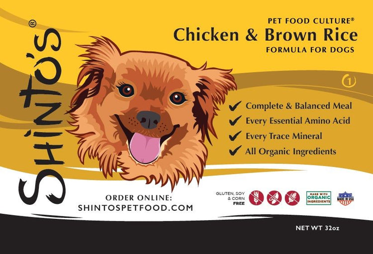 Shinto’s Chicken & Brown Rice Foundation Formula product label