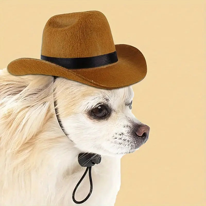 Brown Cowboy Hat for Dogs & Cats - Adjustable Strap