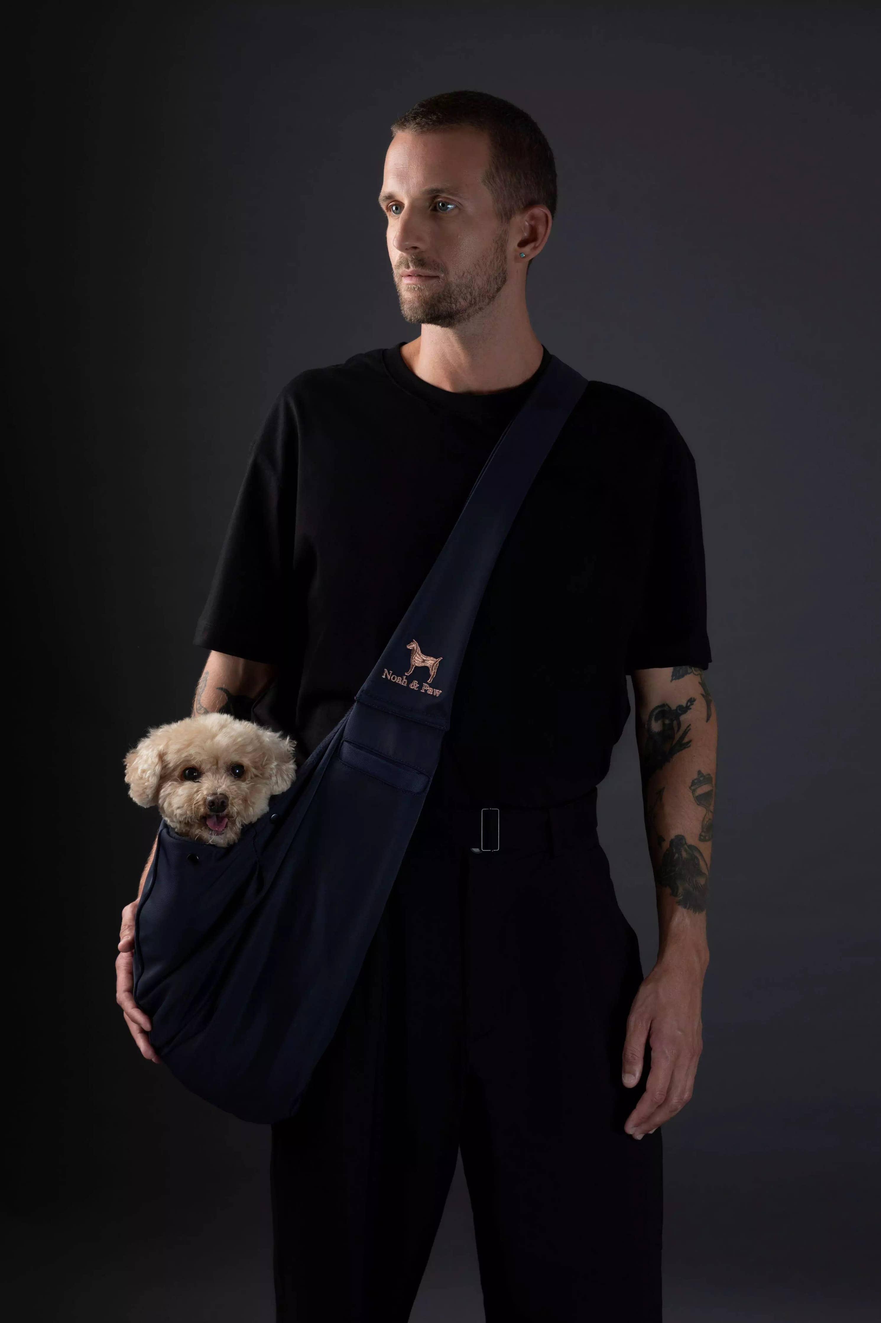 Premium Twill Pet sling Carrier, Snap Style, Black