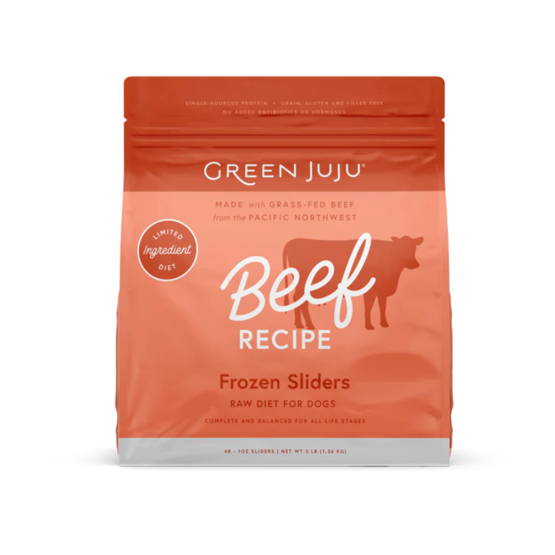Green Juju Beef Sliders Frozen Dog Food – 3 lb
