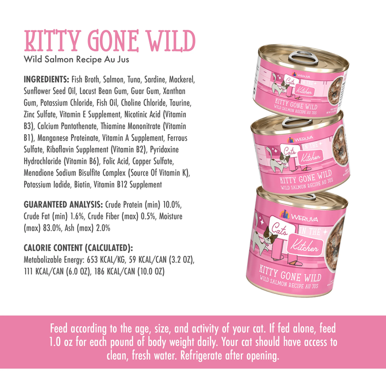 Weruva Cats in the Kitchen Kitty Gone Wild — Wild Salmon Recipe Au Jus 6 oz