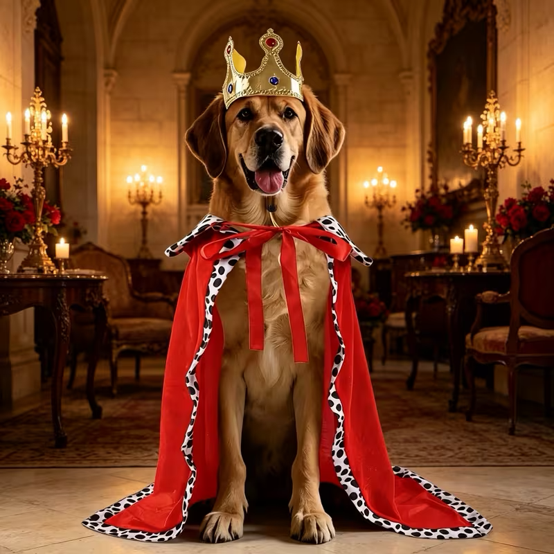 Royal King Dog Costume with Crown and Red Cape