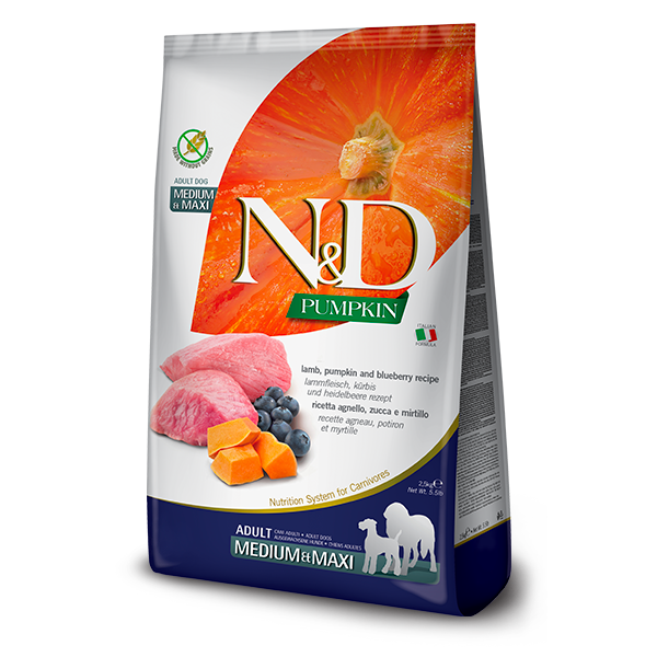 Farmina N&D Lamb, Pumpkin & Blueberry Adult Medium & Maxi Dog Food – 26.5 lb