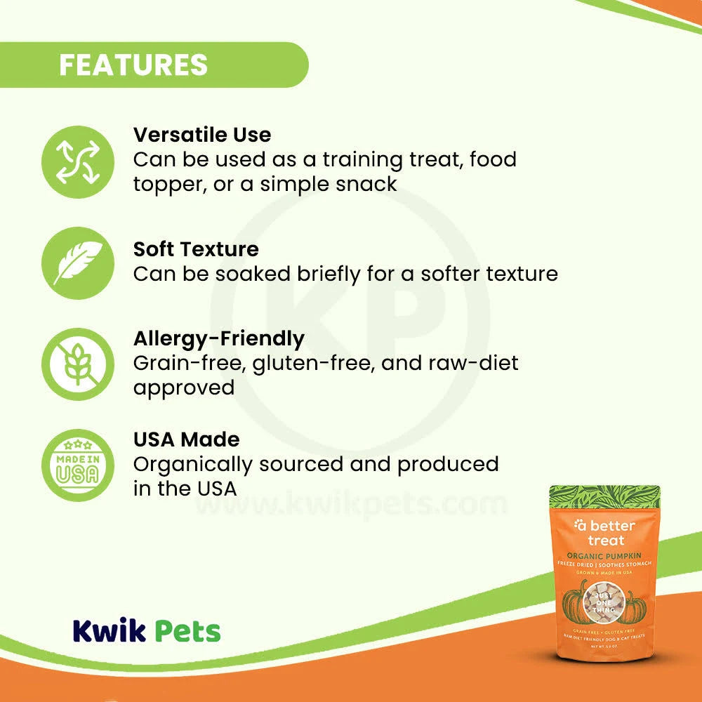 A Better Treat Organic Freeze-Dried Pumpkin – Stomach-Soothing Dog Treats, 1 oz