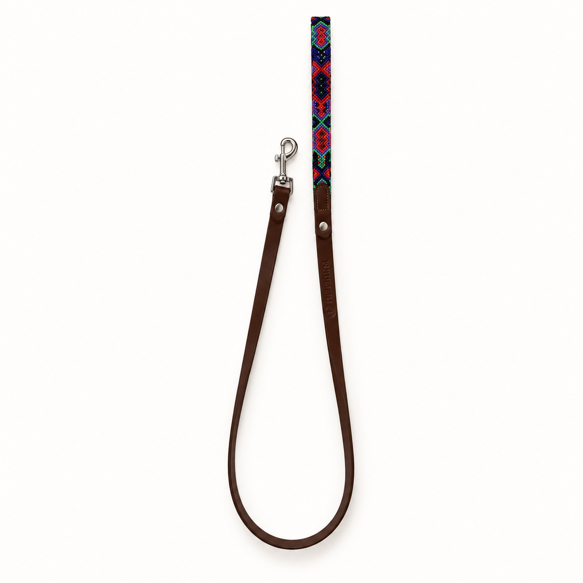 Tulum HM leather dog leash with colorful handwoven handle