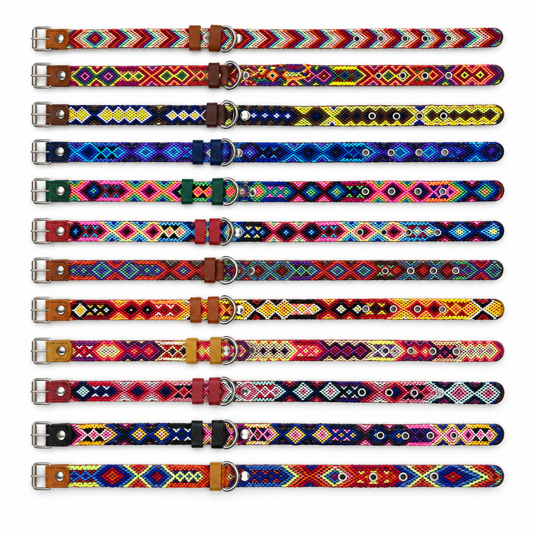 Tulum Holbox thin handwoven dog collars in assorted colors
