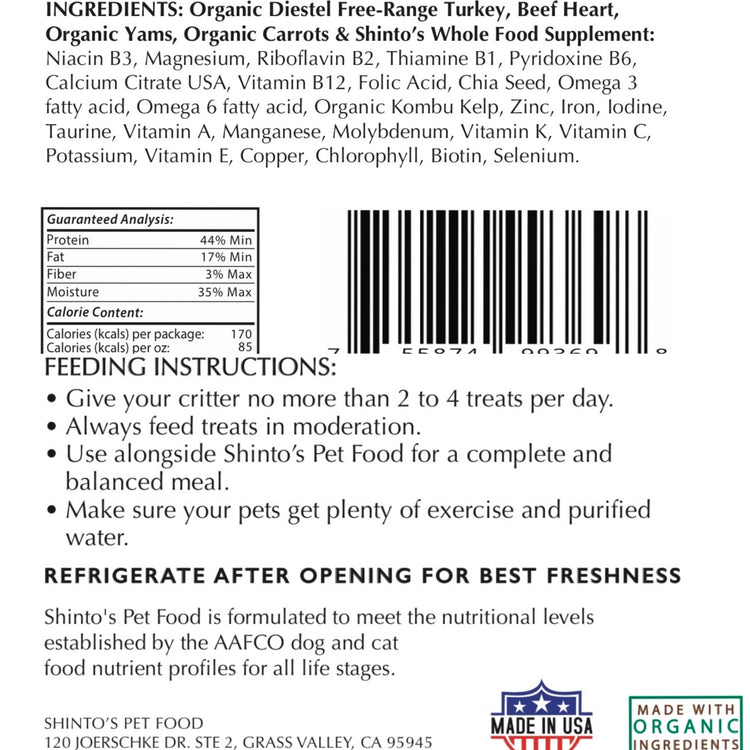 Shinto’s Turkey & Beef Heart Jerky – Dog & Cat Treats, 2 oz
