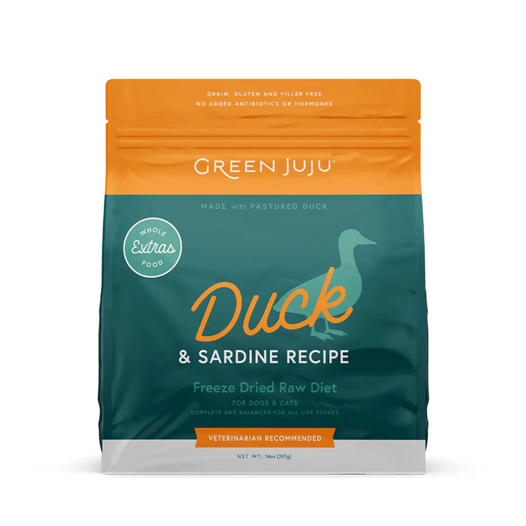Green Juju Duck & Sardine Freeze-Dried Dog Food – 14 oz