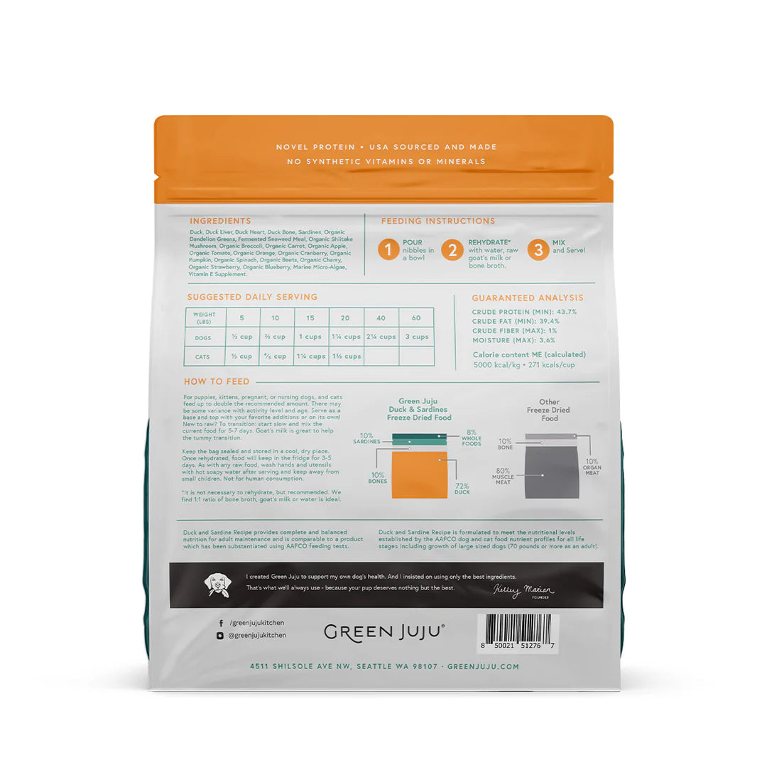 Green Juju - Freeze Dried Dog Food - Duck & Sardine Recipe 14 oz