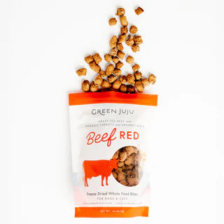 Green Juju Beef Red Bites – Freeze-Dried Dog & Cat Treats, 3 oz
