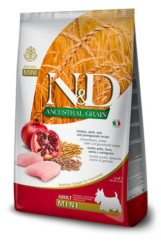 Farmina N&D Ancestral Grain Chicken, Spelt, Oats & Pomegranate Adult Mini Dog Food – 5.5 lb