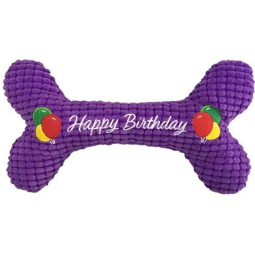 PetLou Happy Birthday Bone Squeaky Plush Dog Toy 10"