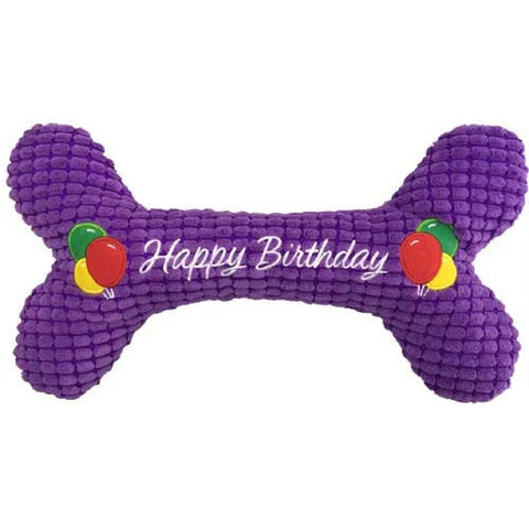 PetLou Happy Birthday Bone Squeaky Plush Dog Toy 10"