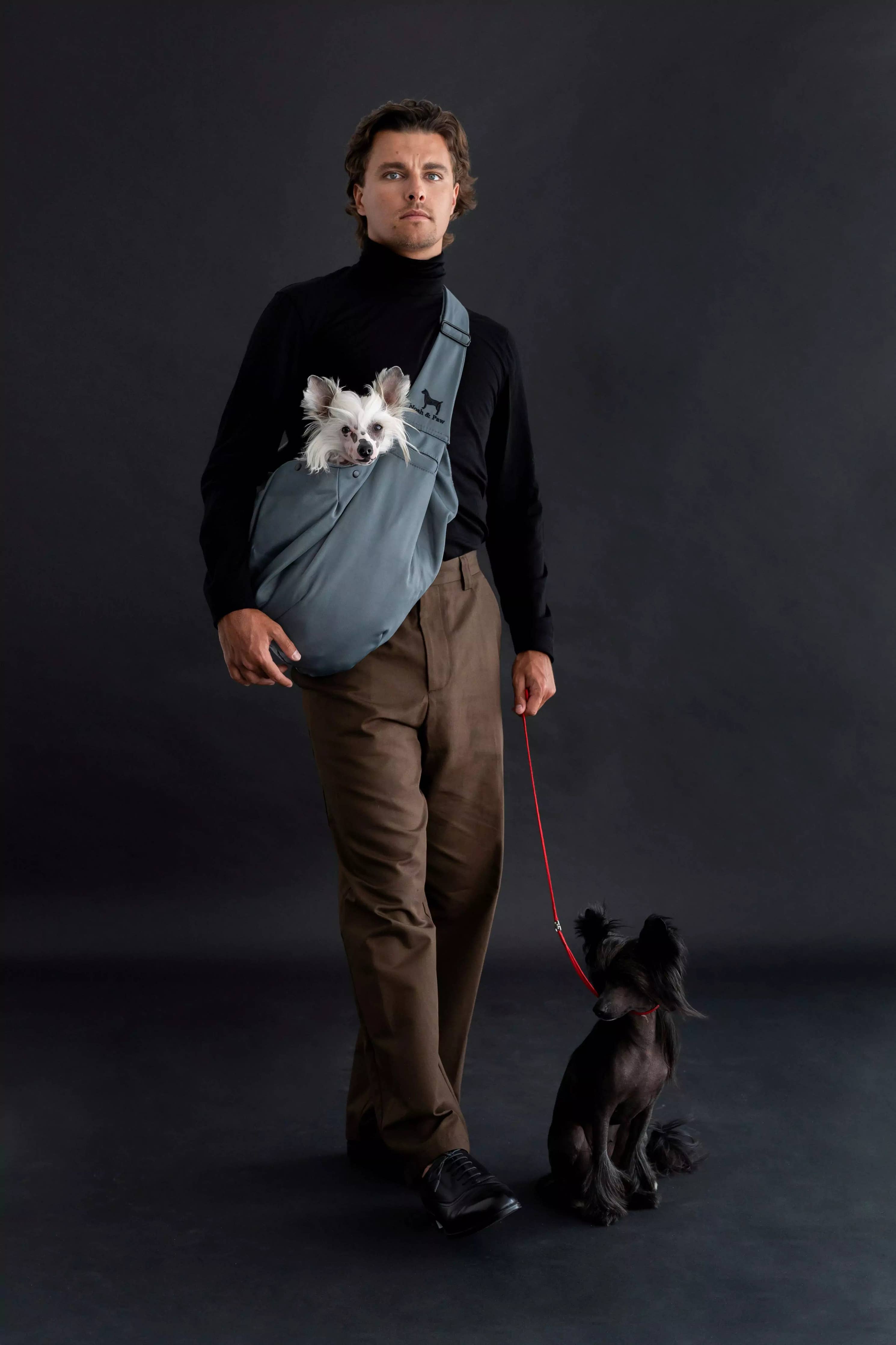 Premium Twill Pet sling Carrier, Snap Style, Black