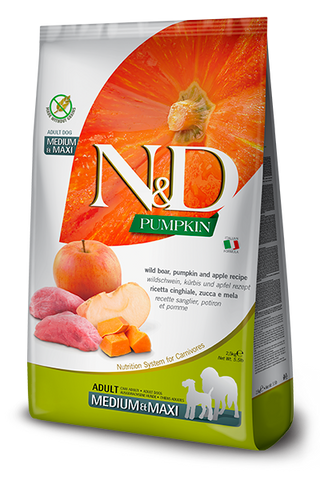 Farmina N&D Pumpkin Wild Boar, Pumpkin & Apple Adult Medium & Maxi Dog Food – 26.5 lb