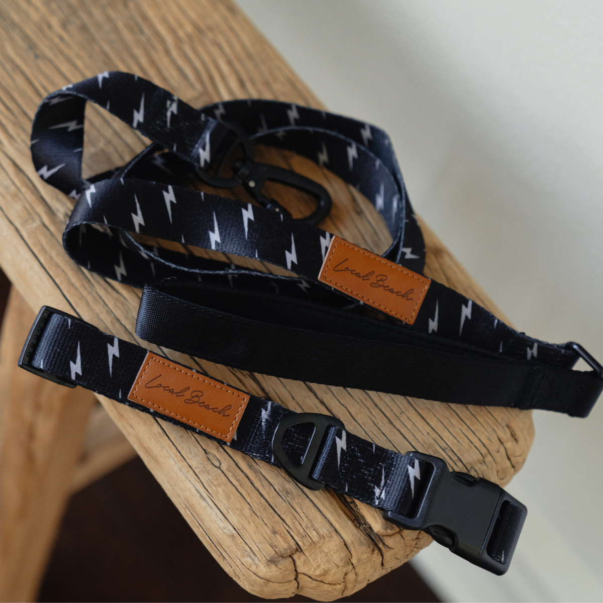 Local Beach Lightning Bolt Adjustable Dog Collar Black