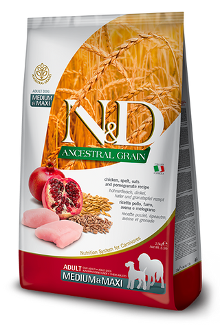 Farmina N&D Ancestral Grain Selection Chicken & Pomegranate Adult Medium & Maxi Dog Food – 33 lb