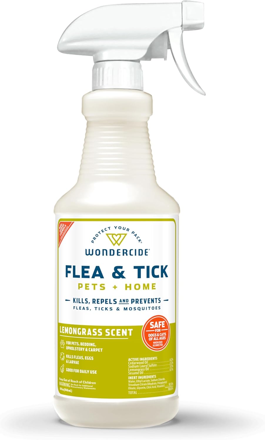 Wondercide Flea, Tick & Mosquito Spray – Natural Lemongrass Pest Control for Pets & Home, 16 oz | Plant-Powered Killer, Repellent & Prevention Treatment