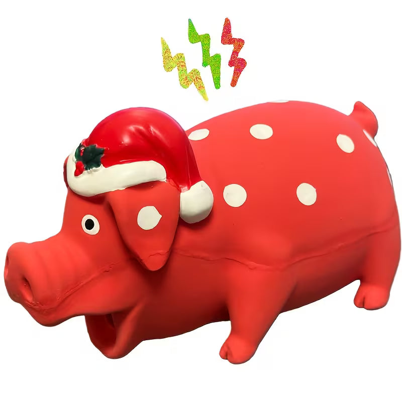 Christmas Pig Squeaky Latex Dog Chew Toy