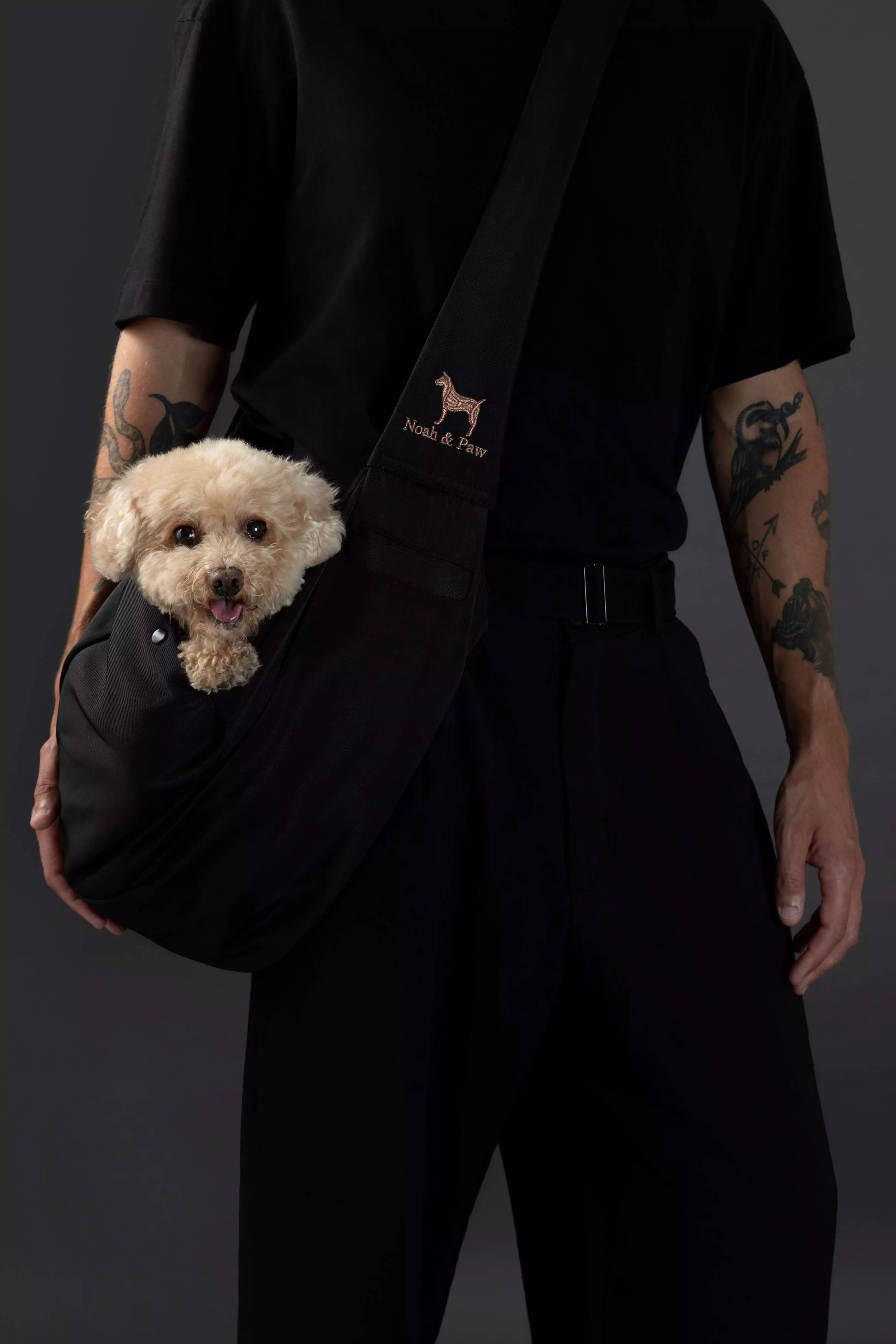 Premium Twill Pet sling Carrier, Snap Style, Black