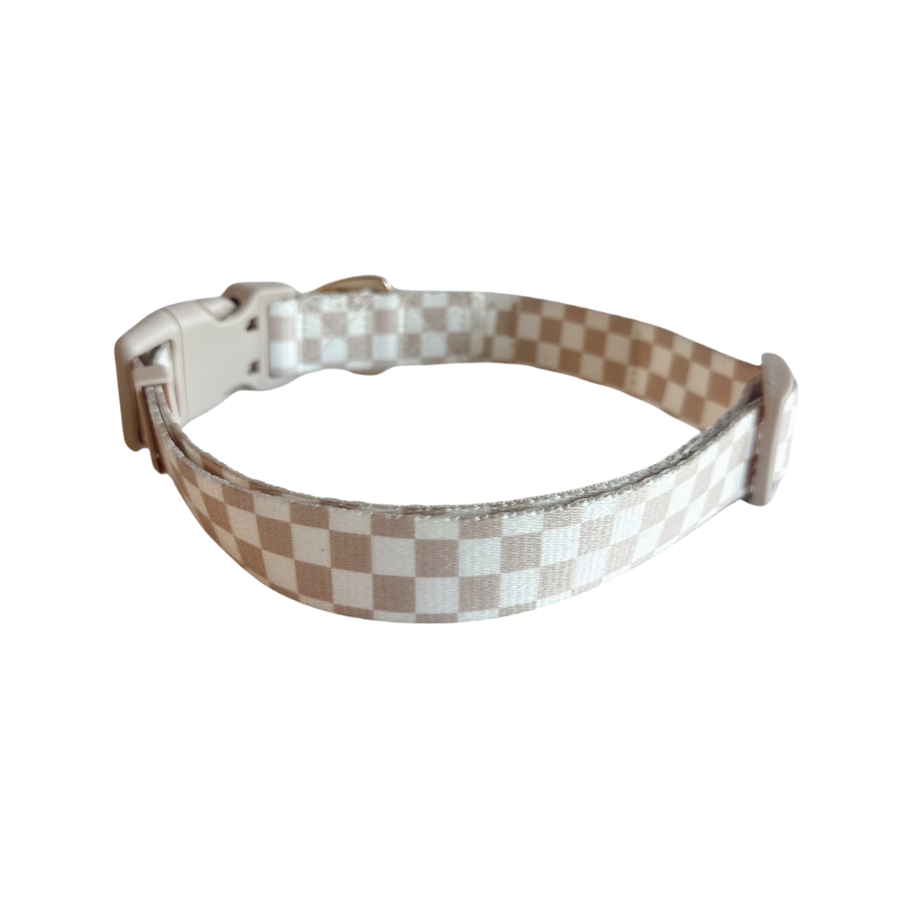Local Beach Checker Adjustable Dog Collar – Tan