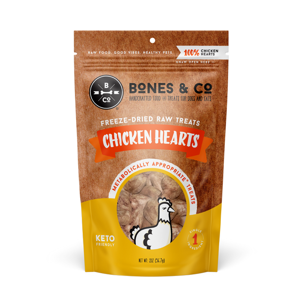Bones & Co. Raw Freeze-Dried Chicken Hearts – Dog & Cat Treats, 1.9 oz