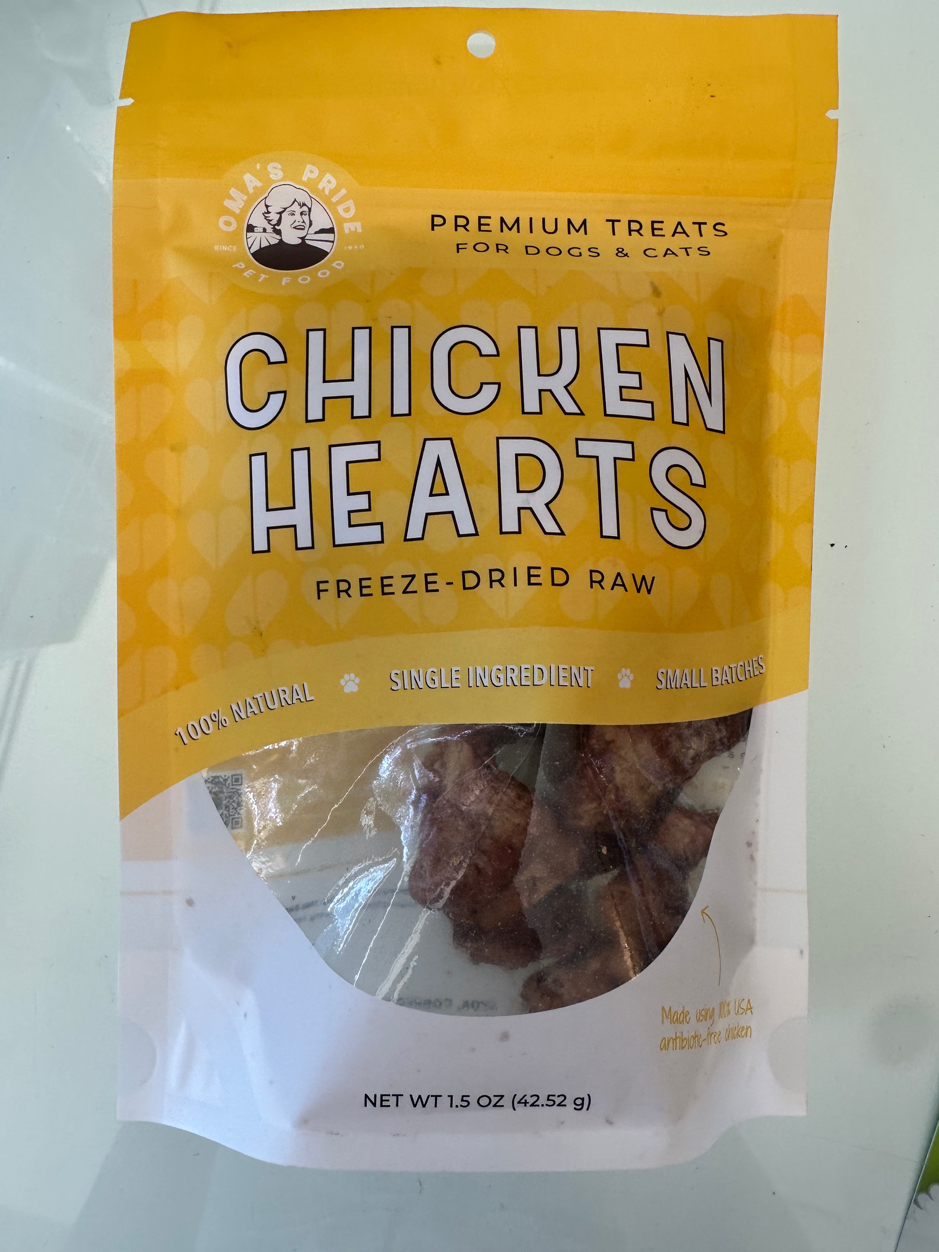 Oma’s Pride Dehydrated Chicken Hearts – 1.5 oz