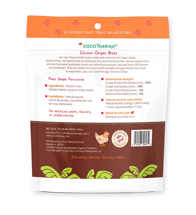 CocoTherapy Chicken & Beet Organ Bites – Dog & Cat Treats, 3 oz