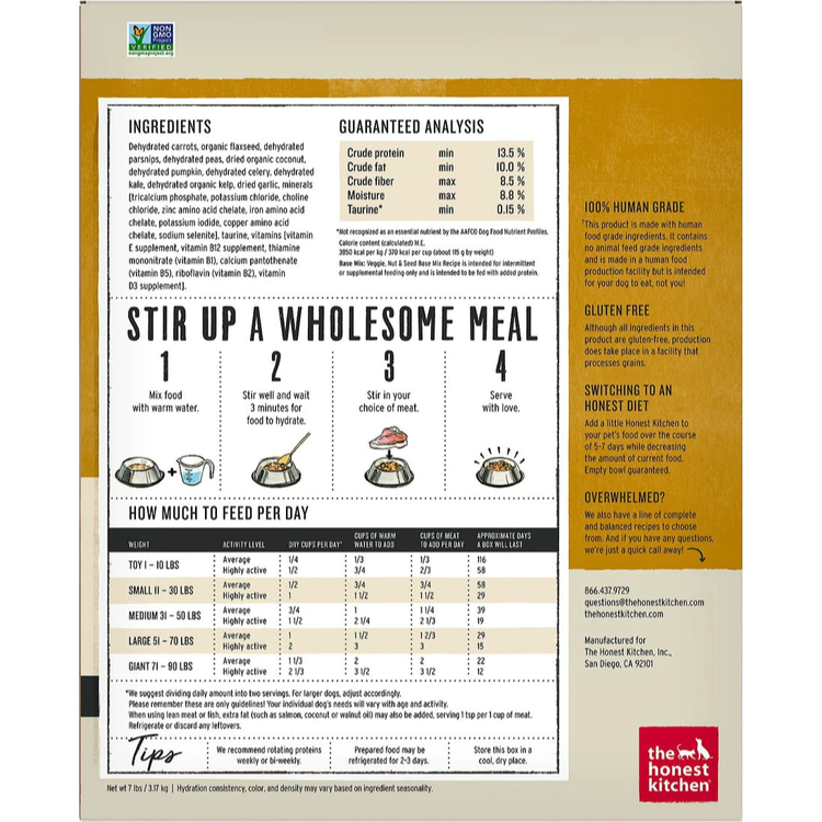 The Honest Kitchen Grain-Free Veggie, Nut & Seed Base Mix – Human-Grade Dog Food