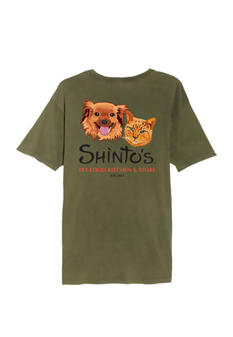 Shinto’s Vintage Olive Mineral-Washed Logo T-Shirt – Front