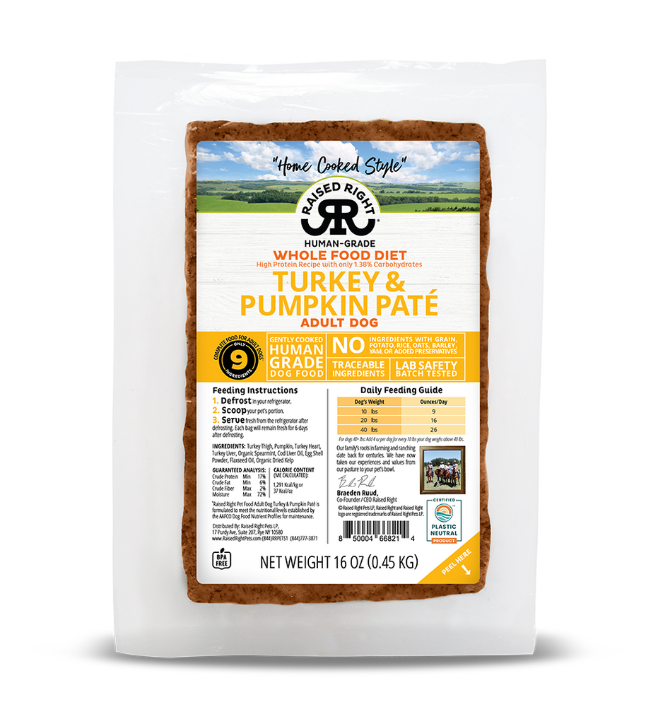 Raised Right Turkey & Pumpkin Pâté Gently Cooked Dog Food – 16 oz