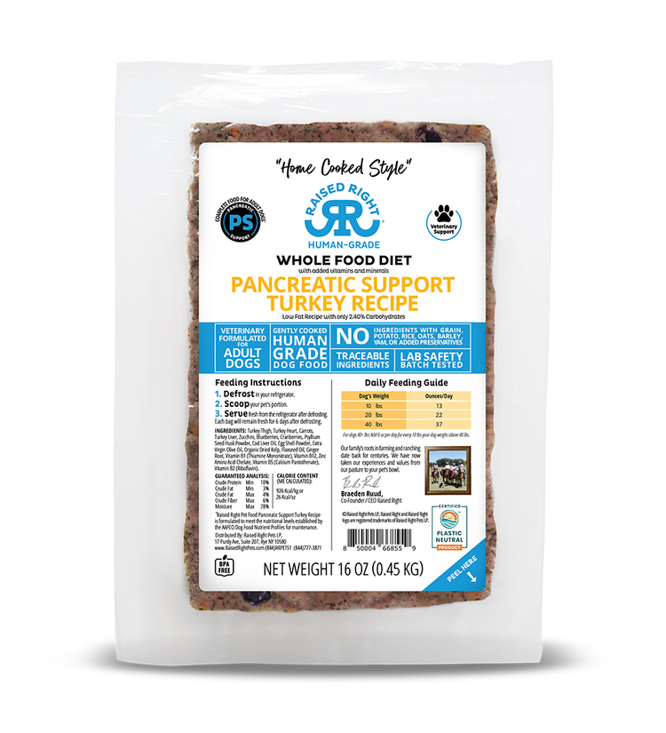 Raised Right Pancreatic Support Turkey Gently Cooked Dog Food – 16 oz