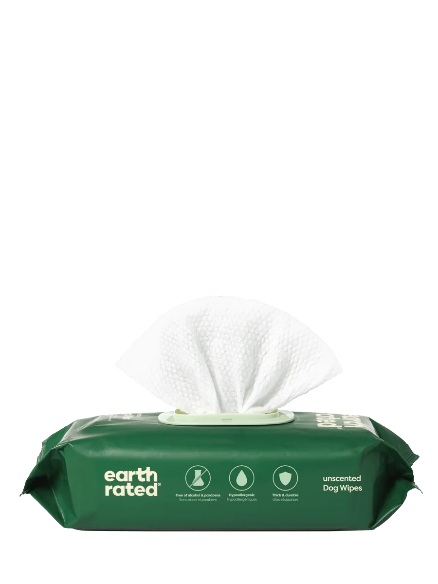 Earth Rated Unscented Dog Wipes – Hypoallergenic Grooming Wipes for Dogs, 60-Count