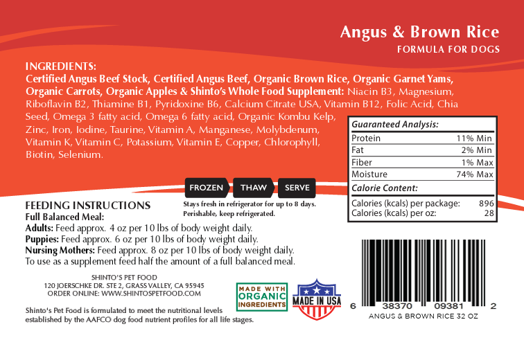 Shinto’s Angus Beef & Brown Rice Foundation Formula fresh dog food
