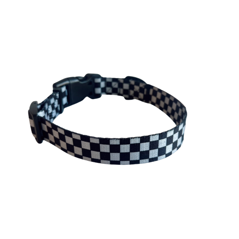 Local Beach Checker Adjustable Dog Collar – Black/Gray