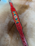 Oxblood Red Leather Tooled Beaded Dog Collar